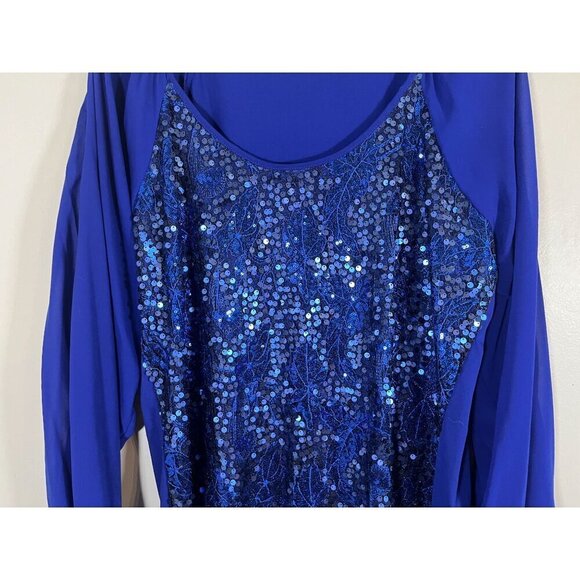 Badgley Mischka Sequin Floral Top 1X Blue Glam Shimmer Cocktail Resort Coastal - Picture 12 of 16